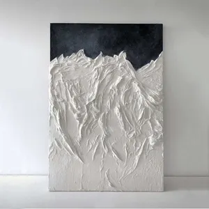 Minimalista moderno pintado a mano abstracto nieve montaña 3D textura gruesa pared arte decoración relieve ilustraciones pintura sobre lienzo