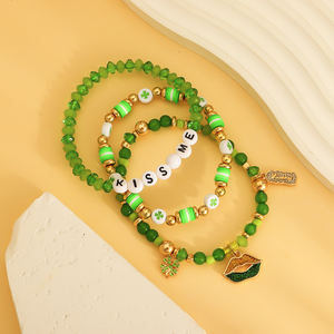 Pulsera de moda diseño letra "<span class=keywords><strong>kissme</strong></span>" con cuentas labio verde pulsera de moda pulsera de regalo de capas de letras personalizadas para mujer - Product Image 3