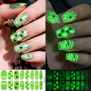 RTS Ungiftige Halbgehärtete <span class=keywords><strong>Gel</strong></span>-Nagelaufkleber 16 Stück Halloween Im Dunkeln Leuchtende Geister-Spinnennetz-Blut-Nagelfolien für Gruselige Partyspaß - Product Image 4