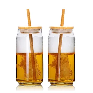J721 resistente al calore senza piombo personalizzato sublimazione Blanks Ice Glass Mug 16oz Cold Beer Can Cup con coperchio in bambù e cannuccia