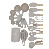 Offre Spéciale 33 pièces antiadhésif cuisine batterie de cuisine poignées en bois silicone tourneur pinces spatule cuillère sans danger pour la cuisson des aliments