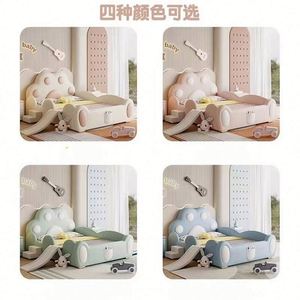 Girls Cute Cat Paw Princess Daybed <b>with</b> <b>Slide</b> Guardrail Cotton Upholstery Wooden Full Comfortable Modern Minimalist Bedroom Kids - Product Image 5