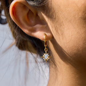 Star Pendant <b>Earrings</b> <b>Opal</b> White Rhinestone Stainless Steel Geometric Dangle Everyday Wear - Product Image 3