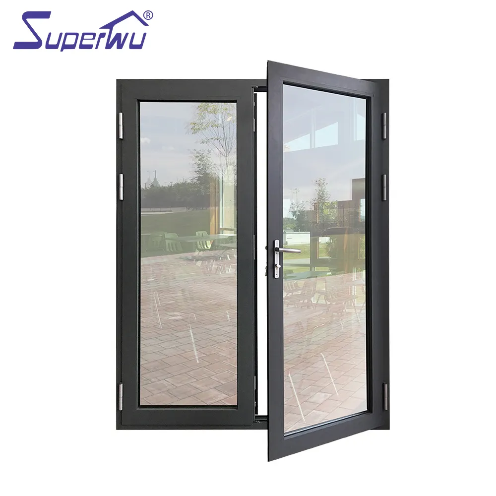 أبواب دخول زجاجية ثلاثية مزججة تجارية معتمدة من Superhouse NFRC أبواب متأرجحة من النوع الزجاجي