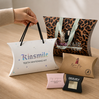 Perruque logo personnalisé avec poignée de ruban, boîte d'oreiller en papier laminé brillante, emballage de mèches, logo personnalisé, pièces