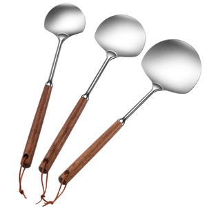 Espátula para champiñones de acero inoxidable 304 con mango de madera, juego de utensilios de cocina redondos y gruesos, 5 piezas - Product Image 5