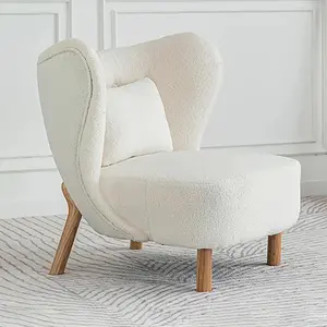 木制框架白色羔羊羊毛口音椅背翼椅