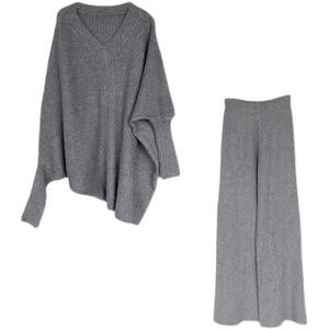 Pantaloni lunghi a gamba larga da donna 2 pezzi Set di maglioni maglieria Casual completi da donna in maglia coreana manica due pezzi - Product Image 5