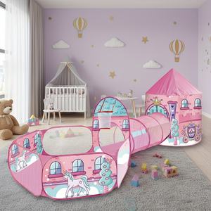 เต็นท์บ้านเด็กเล่นพกพา 3-in-1 ปราสาท<span class=keywords><strong>ส</strong></span>ีชมพู เต็นท์ทรงกระโจม <span class=keywords><strong>ส</strong></span>ำหรับเล่นในร่มและกลางแจ้ง บ้านเจ้าหญิงพร้อมอุโมงค์ - Product Image 3