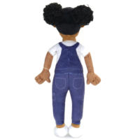 Poupée en peluche noire à cheveux bouclés, fille afro-américaine, jouet en peluche rembourré avec salopette en jean, poupée en peluche douce pour enfants, cadeau