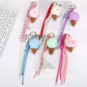Handmade Amigurumi Doll Crochet Ice Cream Keychain Cute Mini Wool Knitted Toy Doll Crocheted Keyring Bag Pendant Charm Key Chain