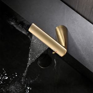 Vòi lavabo thác nước, vòi chậu rửa mặt, vòi đơn, lắp đặt trên mặt bàn, mạ vàng xước, đồng thau, hiện đại, dùng cho phòng tắm - Product Image 4