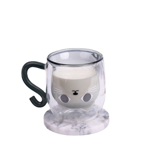 Groothandel Dubbelwandige Hittebestendige Melkbeker Schattige Kat Hoge Borosilicaat Glazen Ontbijtbeker - Product Image 5