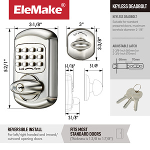 Kunci Pintu Deadbolt Tanpa Kunci Keamanan, Bebas Baterai, Tanpa Kode, Tiga Kunci untuk Pintu Unit Perawatan Rumah Sakit dan Ruang Klinik - Product Image 1