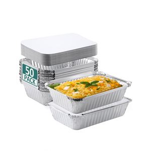 10 20 50 PCS Food Grade Disposable Pulp Moulded Aluminum <b>Foil</b> Food <b>Containers</b> 150ml/200ml Rectangle Takeaway Trays with Lid - Product Image 1