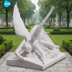 Sculpture commémorative extérieure en marbre blanc sculpté à la main, taille réelle, ange tombé, pierre naturelle, pierre tombale personnalisée - Product Image 3