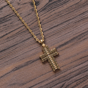 Round zirconium rectangular zirconium mix and match <b>cross</b> pendant, hip hop jewelry, copper inlaid zircon trend necklace. - Product Image 4