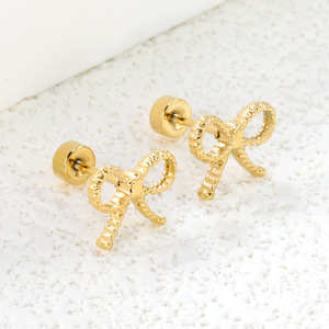 Pendientes de aro con lazo de acero inoxidable dorado para mujer, regalo, joyería de moda - Product Image 3
