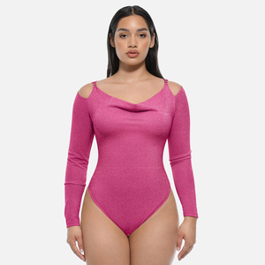 Body brillant pour femme Body décontracté à <span class=keywords><strong>manches</strong></span> <span class=keywords><strong>courtes</strong></span> Sexy intégré Soutien-gorge et string à l'entrejambe - Product Image 4