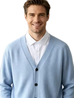 Cardigan en maille unie pour homme, col en V, manches longues, boutonné, épaisseur standard, personnalisable OEM/ODM