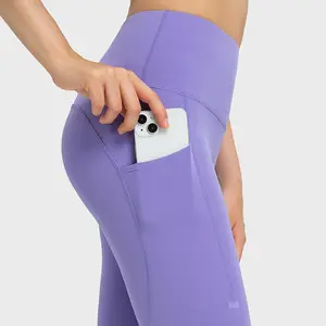 DAW034 yeni 66 naylon sıfır anlamda hiçbir T hattı spor tayt kadın cep telefon cepler ile yüksek bel kalça kaldırma Yoga pantolon