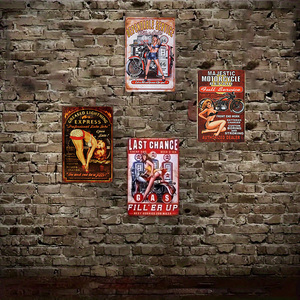Ensemble de plaques métalliques vintage Pin-up Girl pour moto, <span class=keywords><strong>d</strong></span>écoration murale rétro pour garage, bar, atelier de réparation automobile, <span class=keywords><strong>idée</strong></span> <span class=keywords><strong>cadeau</strong></span> pour motard - Product Image 1