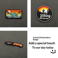 Badge brodé sur le thème du voyage Camping HAPPY SURFER, paysage de coucher de soleil, patch appareil photo, tissu tissé en polyester et coton pour bagages