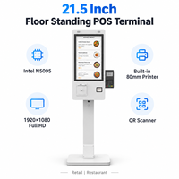 Terminal de point de vente sur pied de 21,5 pouces, Intel N5095, Full HD 1920x1080 avec imprimante thermique 80 mm, scanner QR pour la vente au détail et la restauration