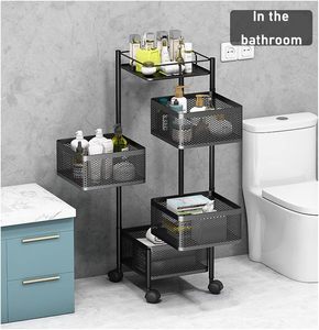 Home and Kitchen Floor-Standing Metal Fruit Vegetable Rotating <strong>Square</strong> Storage Racks Organizer <strong>Shelf</strong> with Wheels Vulcanus - Product Image 3