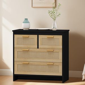<span class=keywords><strong>Commode</strong></span> à 4 tiroirs, <span class=keywords><strong>commode</strong></span> en rotin <span class=keywords><strong>noir</strong></span> avec poignées en <span class=keywords><strong>métal</strong></span>, <span class=keywords><strong>commode</strong></span> d'entrée pour chambre à coucher - Product Image 5