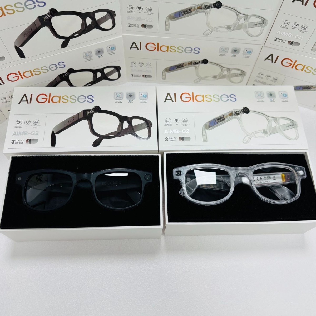 AIMB-G2 Smart Glasses 8 Million Pixels Photo Local Video Recording + Audio Recording AI Real-Time Translation for Call Voice