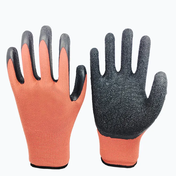 13G Poliéster/Nylon Preto Látex Crinkle Revestido Trabalho Segurança Trabalho Mão Luvas Industriais