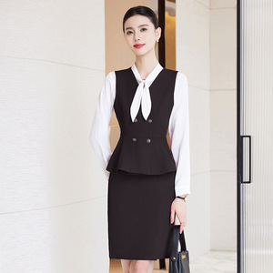 Women's Professional Hotel Receptionist Uniform Vest Solid Color Polyester Slim Fit Workwear For Beauty Salon And Wellness - Product Image 3