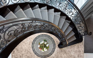 Custom Retro Design Vintage Gebogen Trap Met Handgemaakte Smeedijzeren Vangrail Natuurstenen Treden - Product Image 2