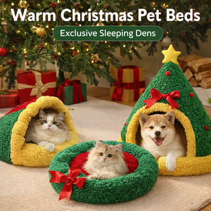 Lit pour chat en forme de sapin de Noël, niche pour chien chaude et douce, espace de repos semi-fermé pour animaux de compagnie, pliable et lavable, portable et mobile - Product Image 1