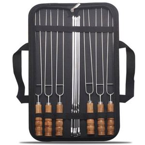 Brochetas Reutilizables de Acero Inoxidable para Barbacoa con Mango de Madera - Product Image 4