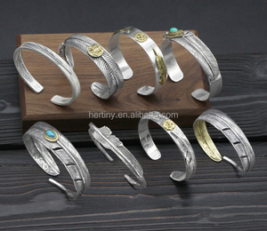 Brazalete de Plata de Ley 925 Estilo Vintage, piedra turquesa, sonrisa, cara, hoja - Product Image 2