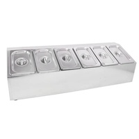Ensemble de 5 bacs rectangulaires en acier inoxydable 1/6 pour assaisonnements alimentaires, avec couvercle, électrique, portable, neuf, pour buffets et restaurants
