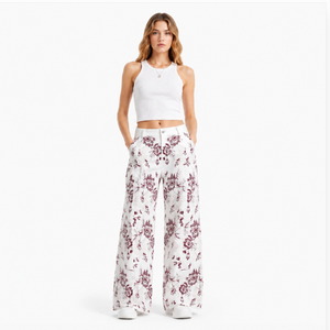 Pantalones vaqueros anchos blancos vintage <span class=keywords><strong>para</strong></span> <span class=keywords><strong>hombre</strong></span> Wangsheng con bordado floral burdeos en toda la prenda, ajuste holgado, estilo desgastado y resistente, pantalones ligeros. - Product Image 6
