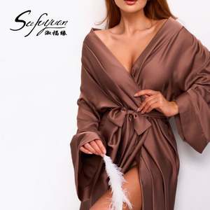 P-012 Venta Directa de Fábrica Rusia Bata de Seda Sólida para Mujer, Personalizable, Talla Única, Bata de Baño de Lujo para Spa con Cinturón - Product Image 2