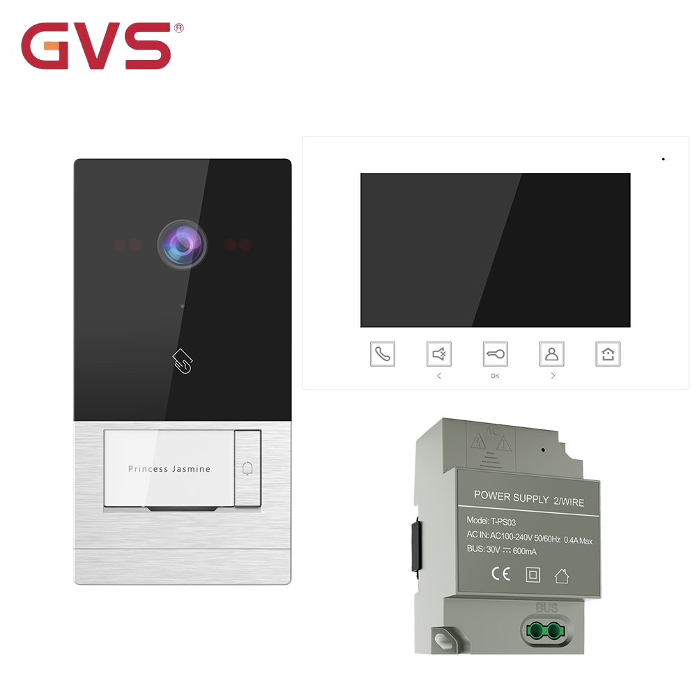 Blanco+Plata 1 Estación de Puerta+1 Monitor+Fuente de Alimentación