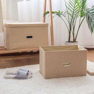 Home Closet Organizers with Lids Large Cotton Linen Fabric Folding Kids Toy Foldable Cotton <b>Storage</b> Box Bins <b>Clothes</b> Organizer - Product Image 3