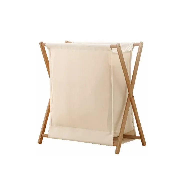 Keranjang Cucian X-frame Kustom dengan Tutup Keranjang Cucian Lipat Bambu Kamar Mandi