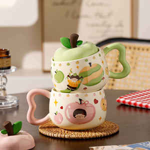 Girls Apple ceramic Cup High appearance level Drink cup New <b>mug</b> with lid breakfast milk cup <b>gift</b> - Product Image 4