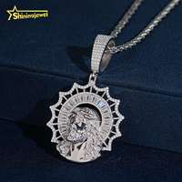 Pendentif Iced Out Jésus en Argent 925 et Moissanite, style Hip Hop, avec Halo et motif Dieu, pour rappeurs, avec Certificat GRA