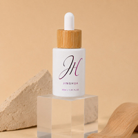 Botol Serum Kemasan Custom Logo/Printing 30ml, Botol Minyak Rambut Kaca Putih dengan Tutup Pipet Bambu, Tersedia