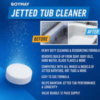 Lot de 12 comprimés nettoyants solides écologiques, décapant professionnel pour résidus de bain, nettoyant pour baignoire à jets, comprimés pour baignoire