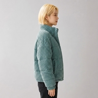 Chaqueta acolchada de pana con cordón y cremallera para mujer AQTQ, personalizada con logo OEM, para exteriores, invierno, nieve, fabricante de prendas en blanco.