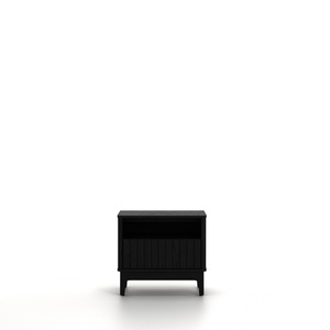 Mesita de Noche Moderna Negra con 2 Cajones, Frente Acanalado y Almacenamiento con Apertura por Presión - Product Image 1