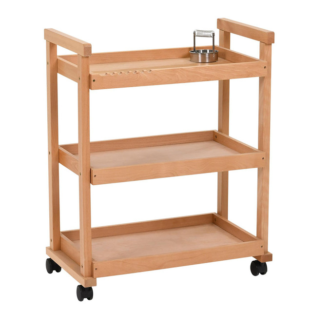 Glitter Art Cart Storage Organizer 3 Tier Solid Beechwood Rolling Utility Studio Taboret Painting Studio Cart for Art Supplies